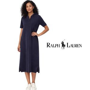 Vintage Lauren Ralph Lauren Navy Hooded Polo Midi Dress Women’s M